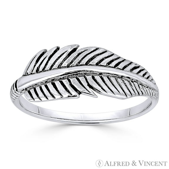 Antique-Finish Eagle's Wing Feather Charm Fashion Ring in Oxidized .925 Sterling Silver
