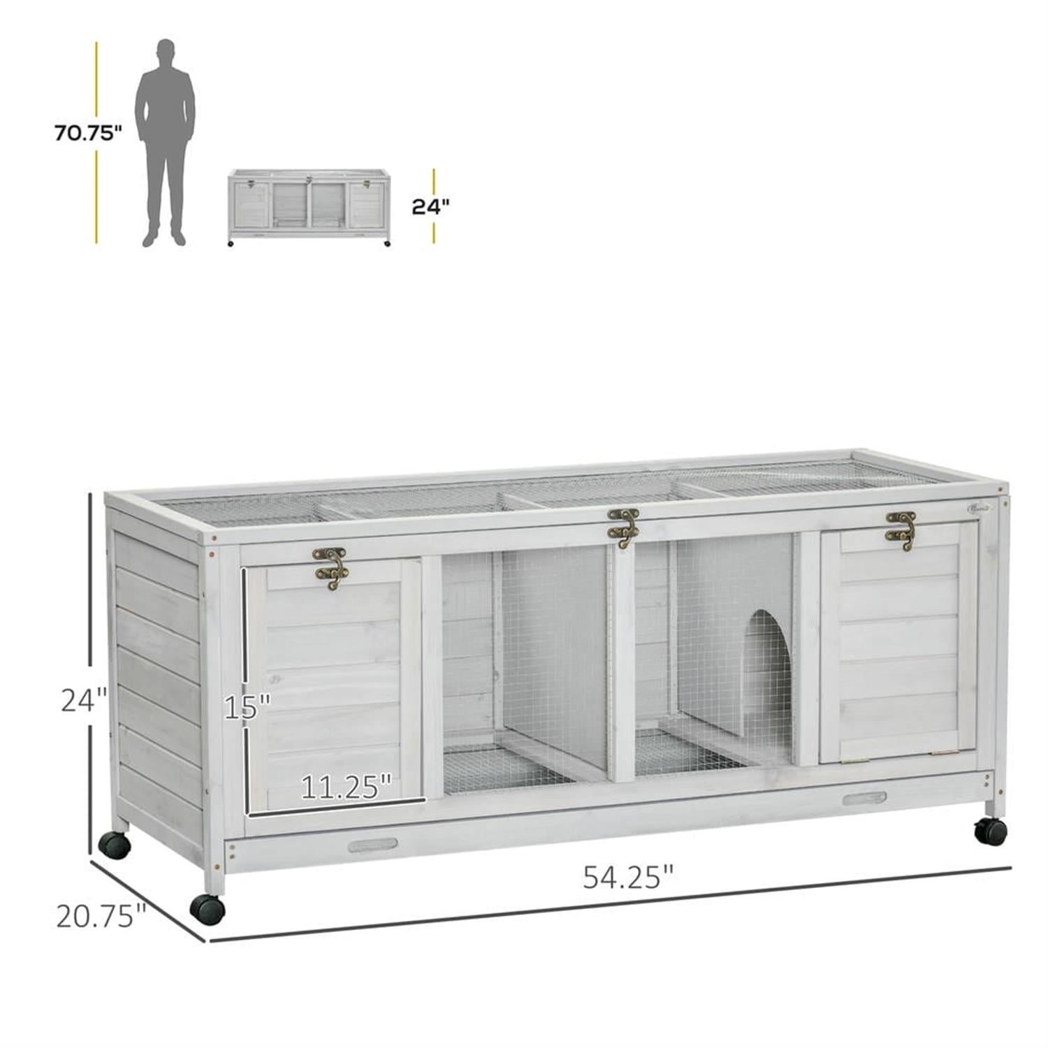 Kadyn 54" Wooden Rabbit Hutch with Wheels and Divided Board, Outdoor Small Animal Habitat Enclosure Bunny Cage for Bunnies, Guinea Pigs, Gray Kadyn 54" Wooden Rabbit Hutch with Wheels and Divided Board, Outdoor Small Animal Habitat Enclosure Bunny Cage for Bunnies, Guinea Pigs, Gray