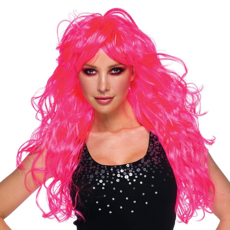 Womens Vixen Wavy Neon Pink Wigs Female Halloween Costume Womens Vixen Wavy Neon Pink Wigs Female Halloween Costume