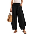 thumbnail image 2 of ShomPort Women's Cropped Pants Casual Lace-Hem Comfy Lightweight Drawstring Wide Leg Pants with Pockets, 2 of 7