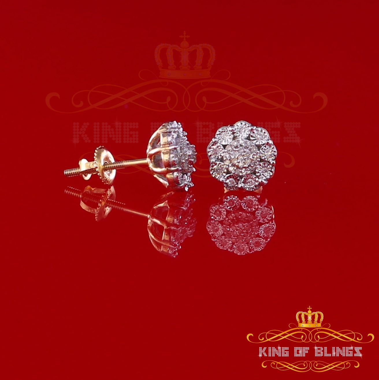 King of Bling's 10K Real Yellow Gold Real Diamond 0.15CT Men's/Women's Round Stud Micro Earring