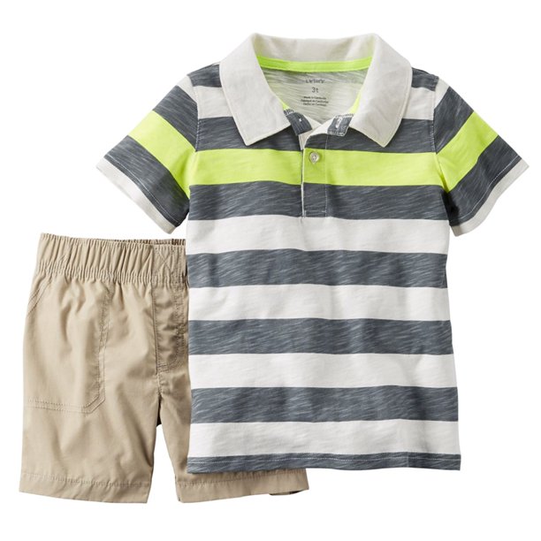 Carter's Carters Infant Boys 2Piece Striped Polo TShirt & Khaki