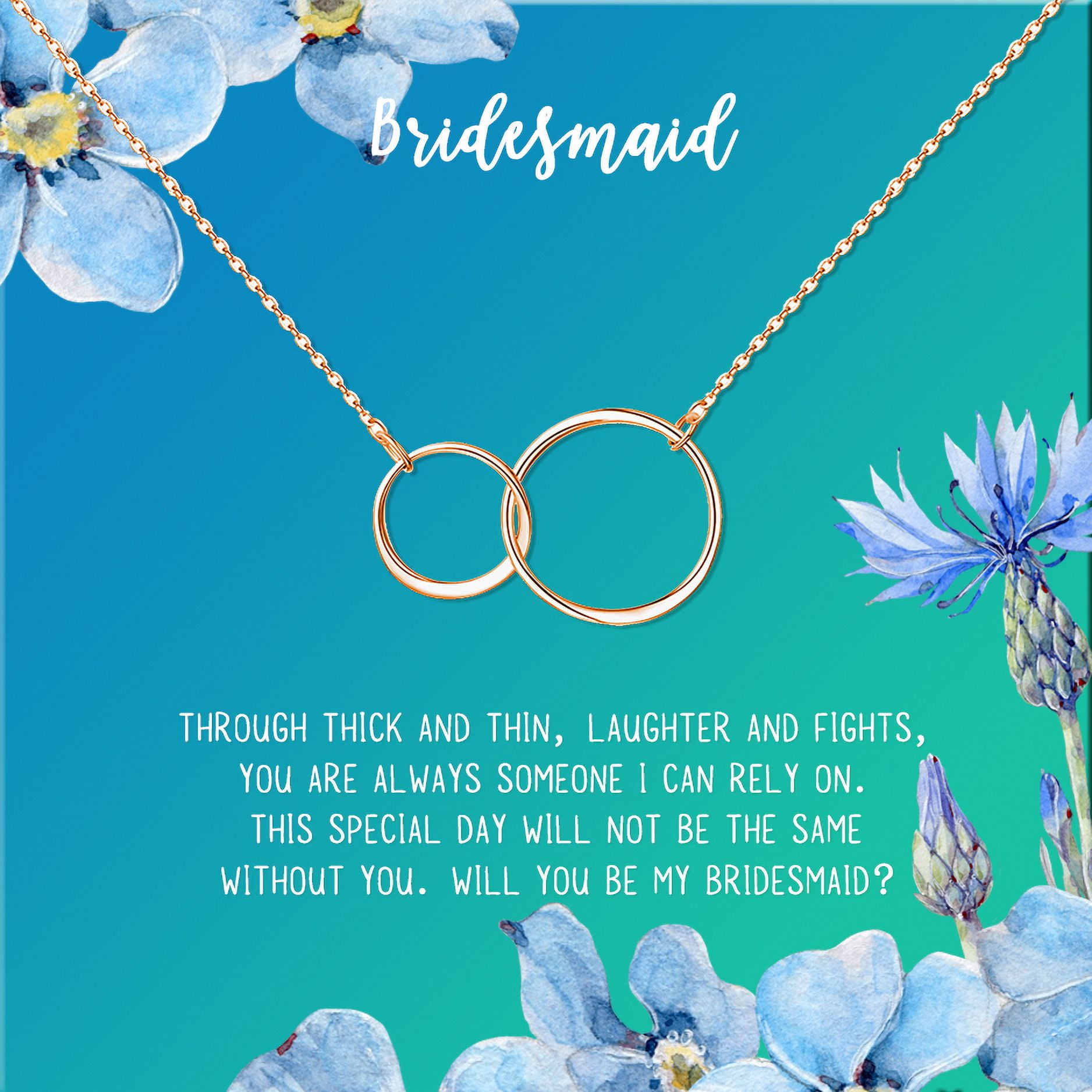 Anavia Bridesmaid Proposal Necklace, Will You Be My Bridesmaid, Bridal Party Gift Card Jewelry Necklace-[Rose Gold Infinity Double Ring, Bright Blue Gift Card]