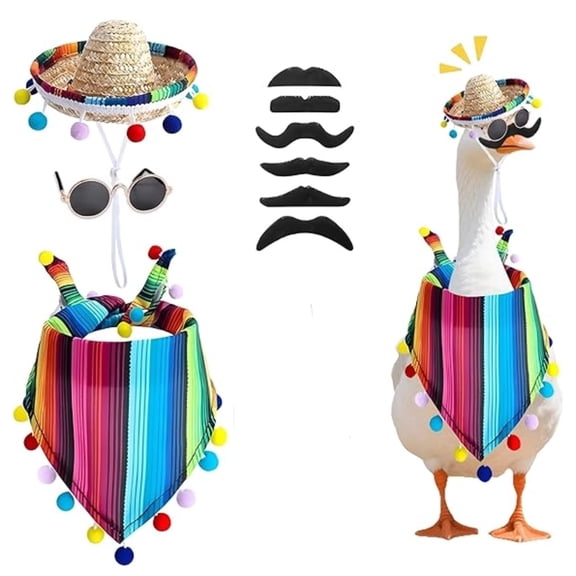 Carnival Porch Goose Outfit for 17" & 23" Lawn Goose – Funny Fiesta Clothes Set with Hat, Sunglasses & Mustache – Holiday Porch Goose Decoration for Garden Statue