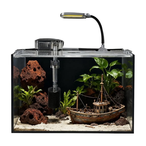 Betta Fish Tank kit,Small Nano Glass Fish Tank Start Kit with Filter,LED Light for Shrimp,Small Fish,Betta (1.5 Gallon)