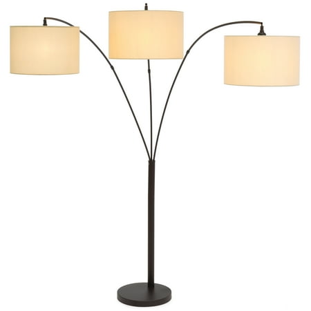 Best Choice Products 3-Light Arc Floor Lamp with Infinite Dimming, Antique Bronze, Woven Beige (Best Floor Lamp For Needlework)