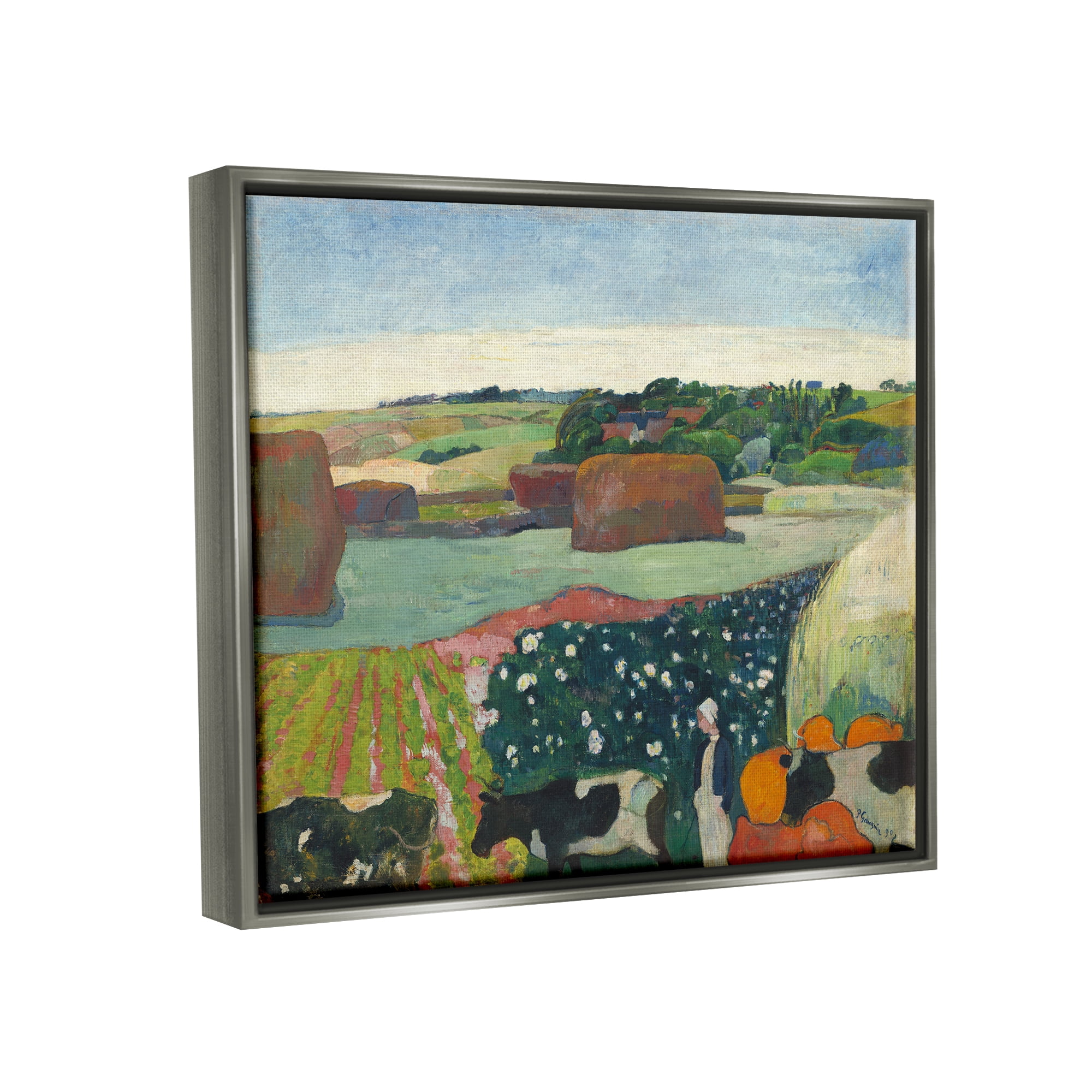 Stupell Haystacks In Brittany Gauguin Classic Landscape Painting Gray Floater Framed Art Print Wall Art