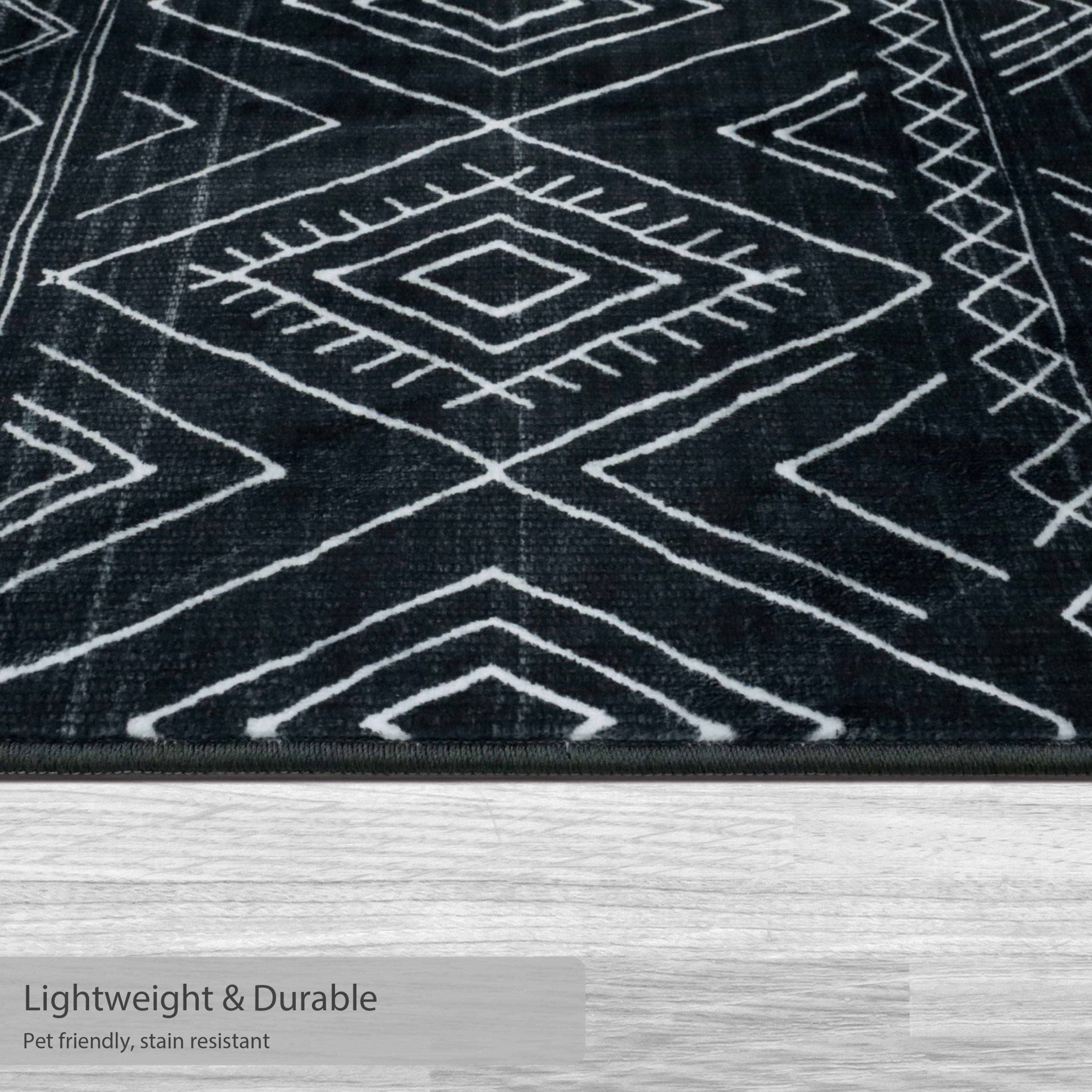 Washable Skid-Resistant Runner Rug Geometric Black 24" x 72"