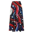 thumbnail image 4 of Women's 4th of July American Flag Maxi Skirt – High Waist A-Line Ruched Dress with Stars & Stripes Print, Summer 2025 Casual Party Skirt, 4 of 5