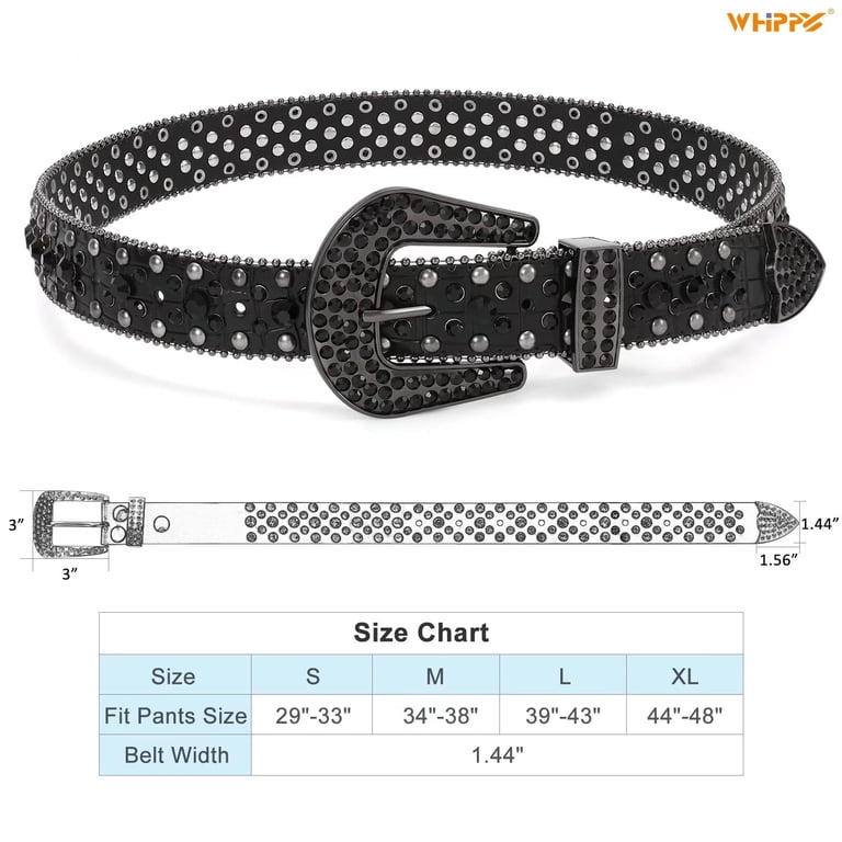 Whippy Rhinestone Studded Leather Belt, Western, Black photo 8