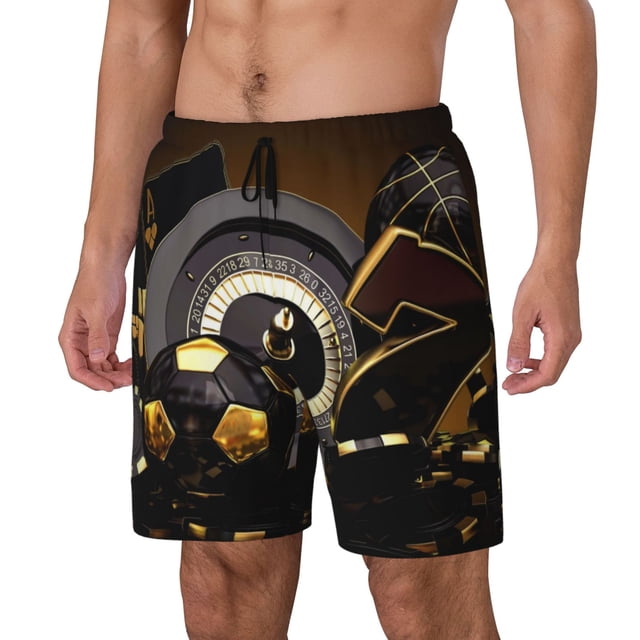 Fotbe Casino Cards Traje de Baño para Hombre – Shorts de Natación de Secado Rápido con Forro y Bolsillos-Large