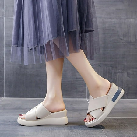 

Herrnalise Women s One-line Sandals Platform Slippers Platform Wedge Beach High Heel Sandals Shoes for Girls