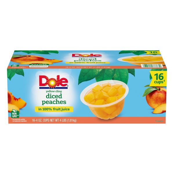 Dole Peaches Yellow Cling Diced In Light Syrup 4 Oz Cups Fruit Cups 16