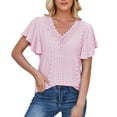 thumbnail image 2 of ZOHIUM Women's Tops Trendy Women' V Neck Ruffle Sleeve Solid Color Loose Fitting T Shirt and Womens V Neck Short Sleeve T Shirts Summer Tops Loose Fit Basic Tee Clothes （Red,XXL), 2 of 6