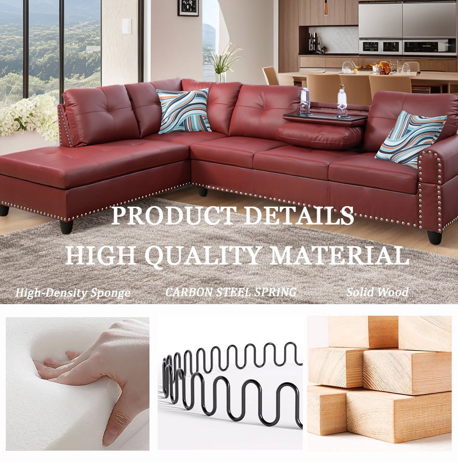 4-seater L-shaped sofawith 90° Swivel Cup Holders, apartment, living room, and office sofa(Includes 2 Pillows)