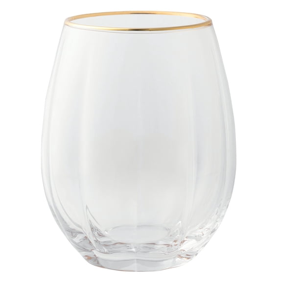 Thyme & Table Scalloped Stemless Wine Glasses with Gold Trim, Set of 4