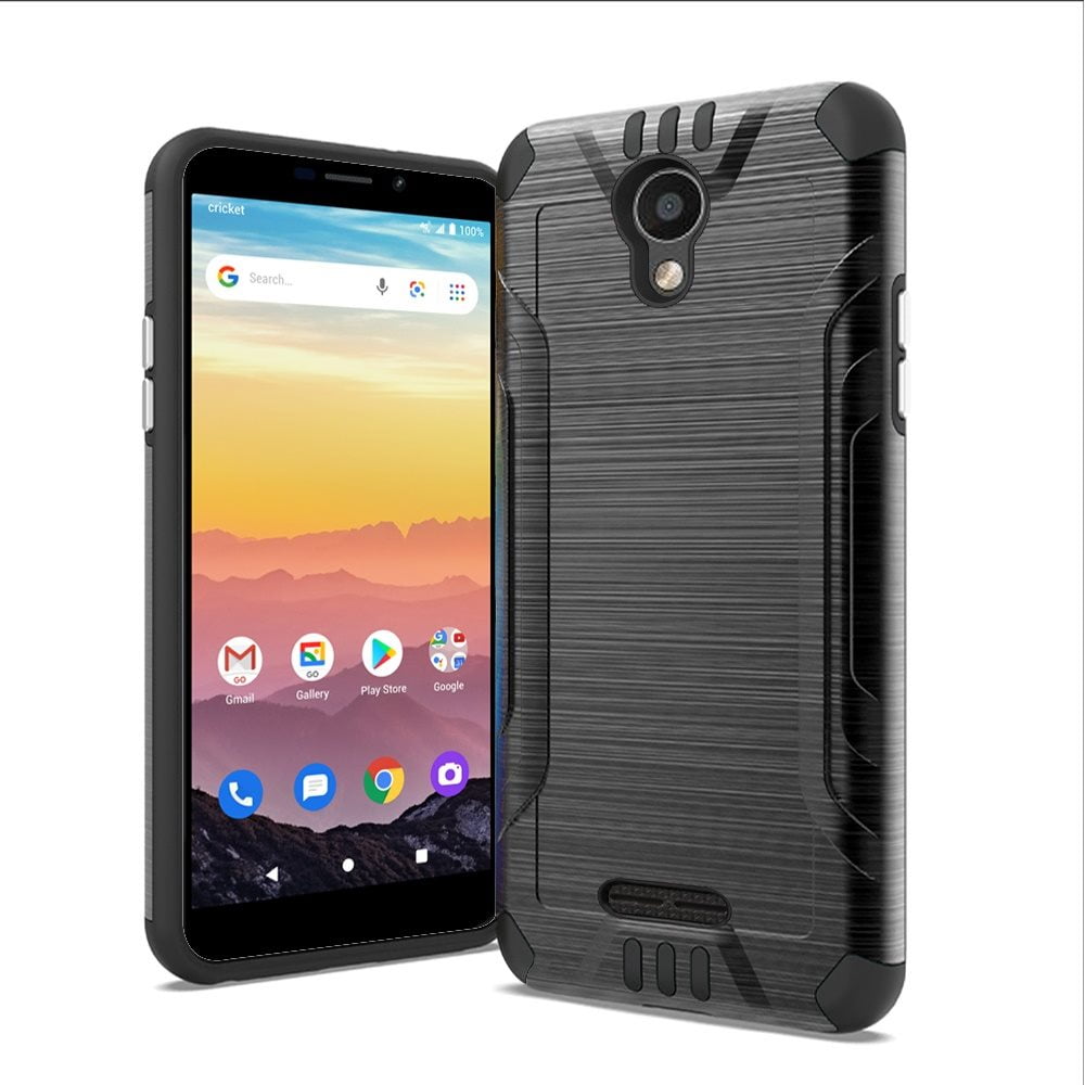 for AT&T Calypso U318AA Hybrid Dual Layer Slim Defender Armor Metallic