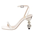 thumbnail image 2 of FSJ Women Gorgeous Pearl High Heels Sandals Square Open Toe Ankle Strap with Rhinestones Buckle Pump Bridal Wedding Dressy Shoes Size 16 White, 2 of 5
