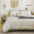 thumbnail image 3 of Move Over White Taupe Ruffle Bedding Sets King White Taupe Reversible Duvet Cover Set Washed Microfiber Taupe Ruffled Pattern No Filling, 3 of 9