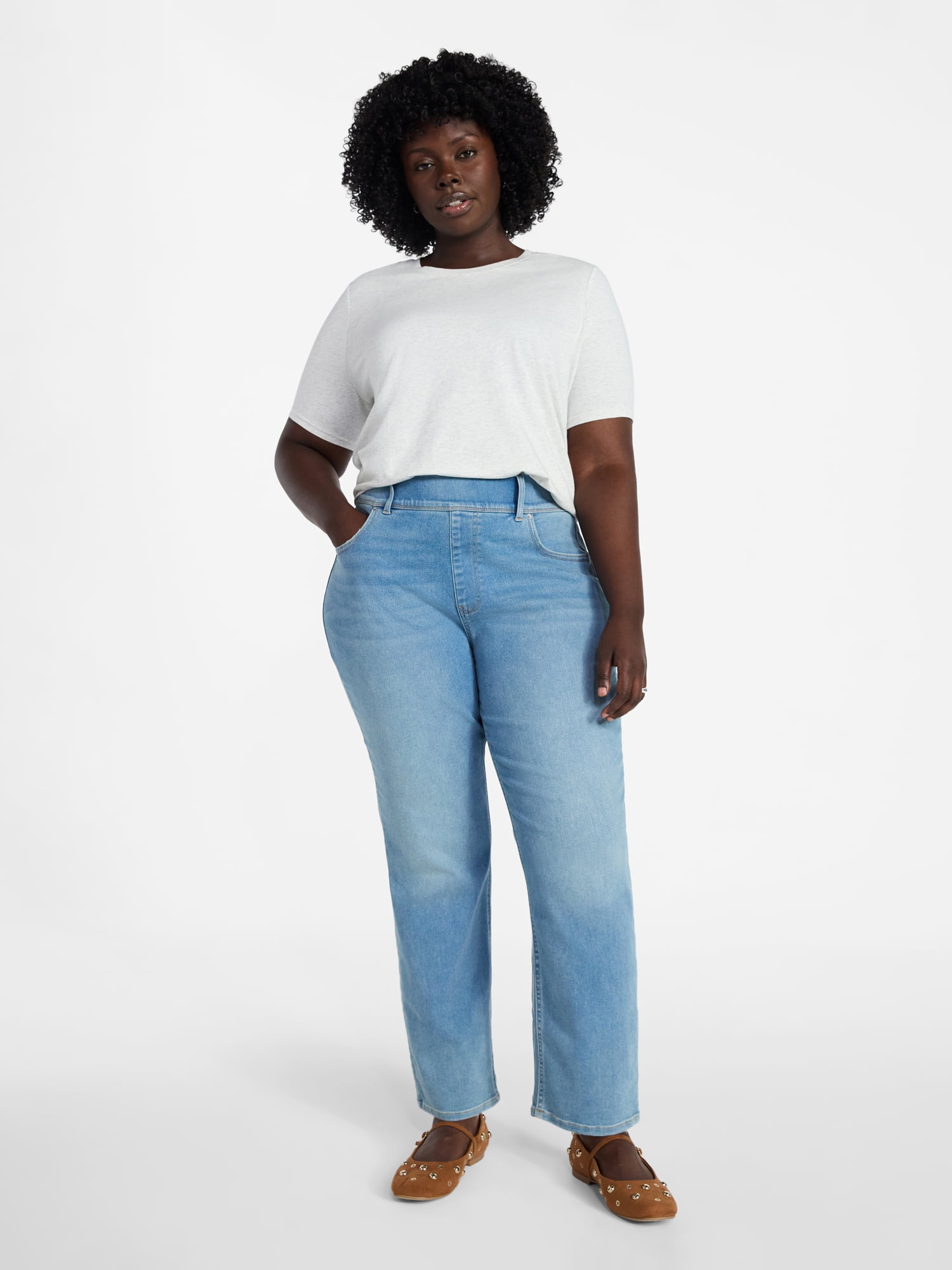 Terra & Sky Women's Plus Size Pull On High Rise Straight Leg Jeggings, 29" Inseam, Sizes 0X-4X