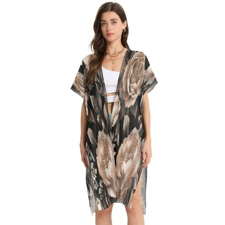 Women s Swimwear Cover Ups - Summer Beach Kimono  Lightweight & Flowy  Full Print Design  Perfect for Beach VacationsA Beautiful Floral