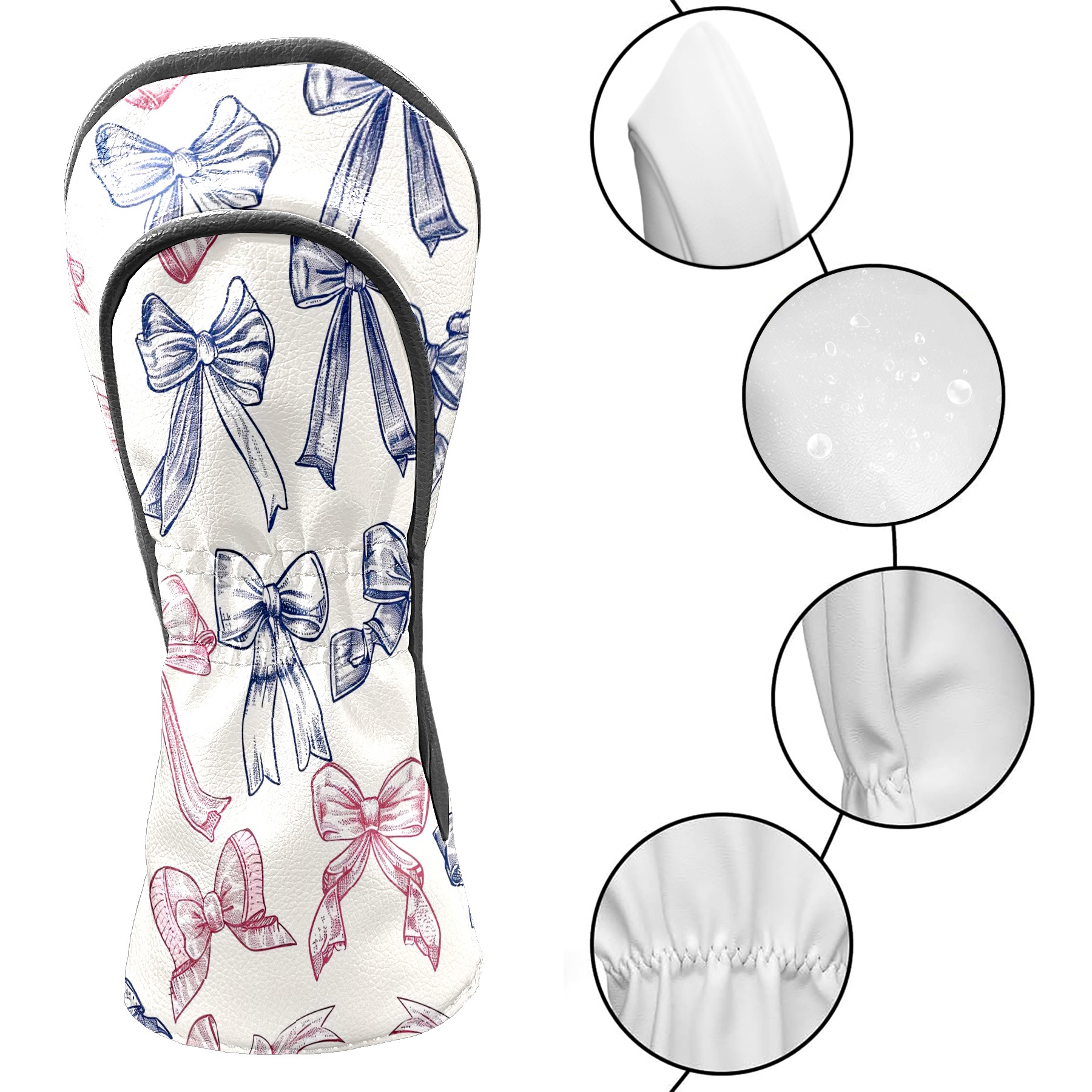 Golf Club Covers PU Leather Waterproof Head Covers for Fairway Woods Hybrids Bow Pattern Unisex Fits Most Brands