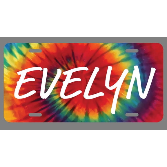 Evelyn Name Tie Dye Style License Plate Tag Vanity Novelty Metal | UV Printed Metal | 6-Inches By 12-Inches | Car Truck RV Trailer Wall Shop Man Cave | NP1371