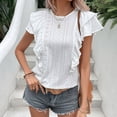 thumbnail image 2 of safuny Women's Trendy Babydoll Tops Solid Elegant Tops Puff Sleeve Tees V Neck Shirts Button Eyelet Vintage Clothing Fashion Summer White L, 2 of 8
