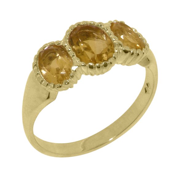 LBG British Made 14k Yellow Gold Natural Citrine Womens Anniversary Ring - 33 size options - Size 10