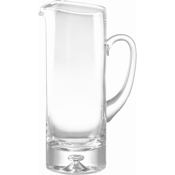Barski- Handmade Straight Sided - Glass - Pitcher with handle - With Spout - Ice Lip - Bubble design on base - 40 oz. - 10" H - Made in Europe Clear