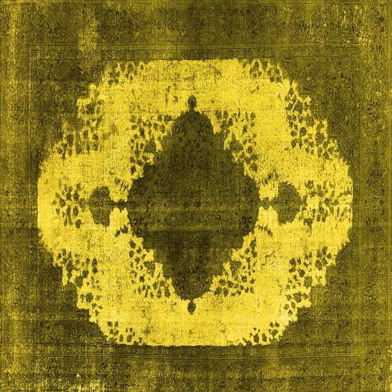 Ahgly Company Machine Washable Indoor Square Oriental Yellow Industrial Area Rugs, 5' Square