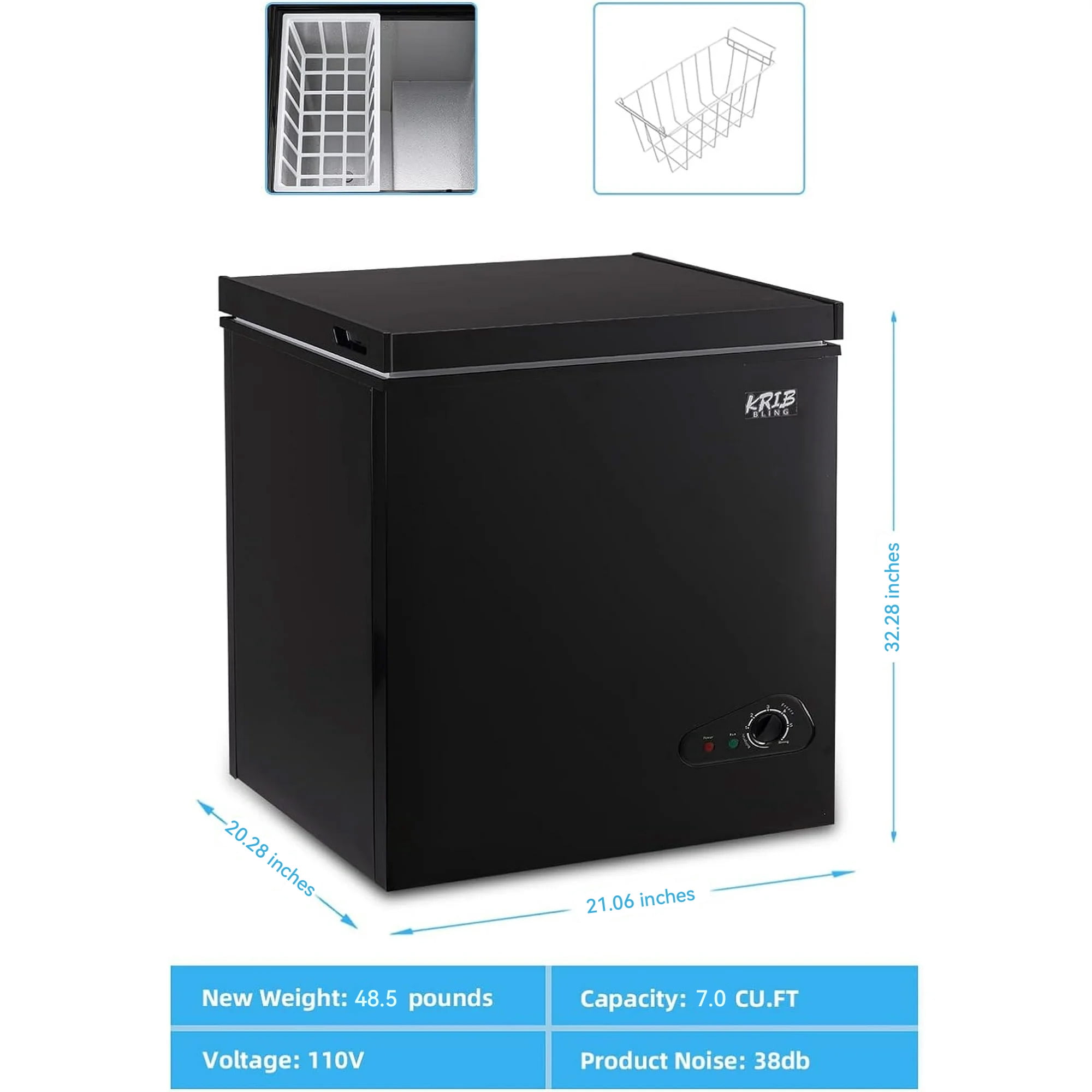 GGTB 5 Cu.ft Chest Freezer Refrigerator with Removable Basket, Top Open Door Compact Freezer, Adjustable Temperature for Home Kitchen Office Bar, Black