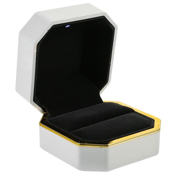 KAKOWELY Preciosa caja para anillos, caja de regalo para anillos, iluminación LED, caja octagonal para anillos de compromiso.