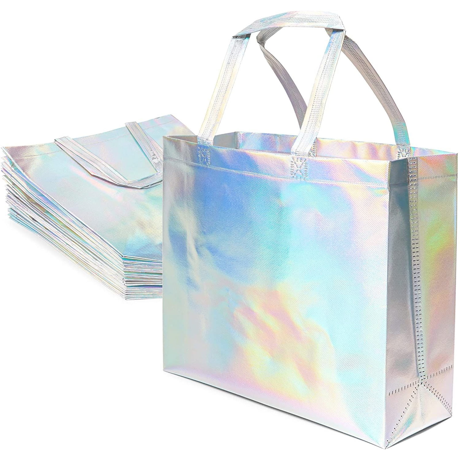 Reusable Grocery Tote Bag with Handles, Holographic (14 x 12 x 5 In, 24 ...