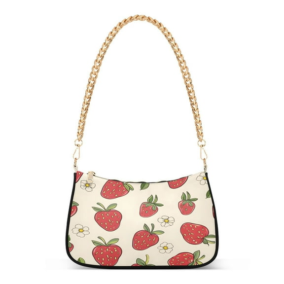 Ryvnso Strawberry and Floral Womens Chain Shoulder Bag Tote Handbags Clutch Hobo Purse with Zipper for Travel