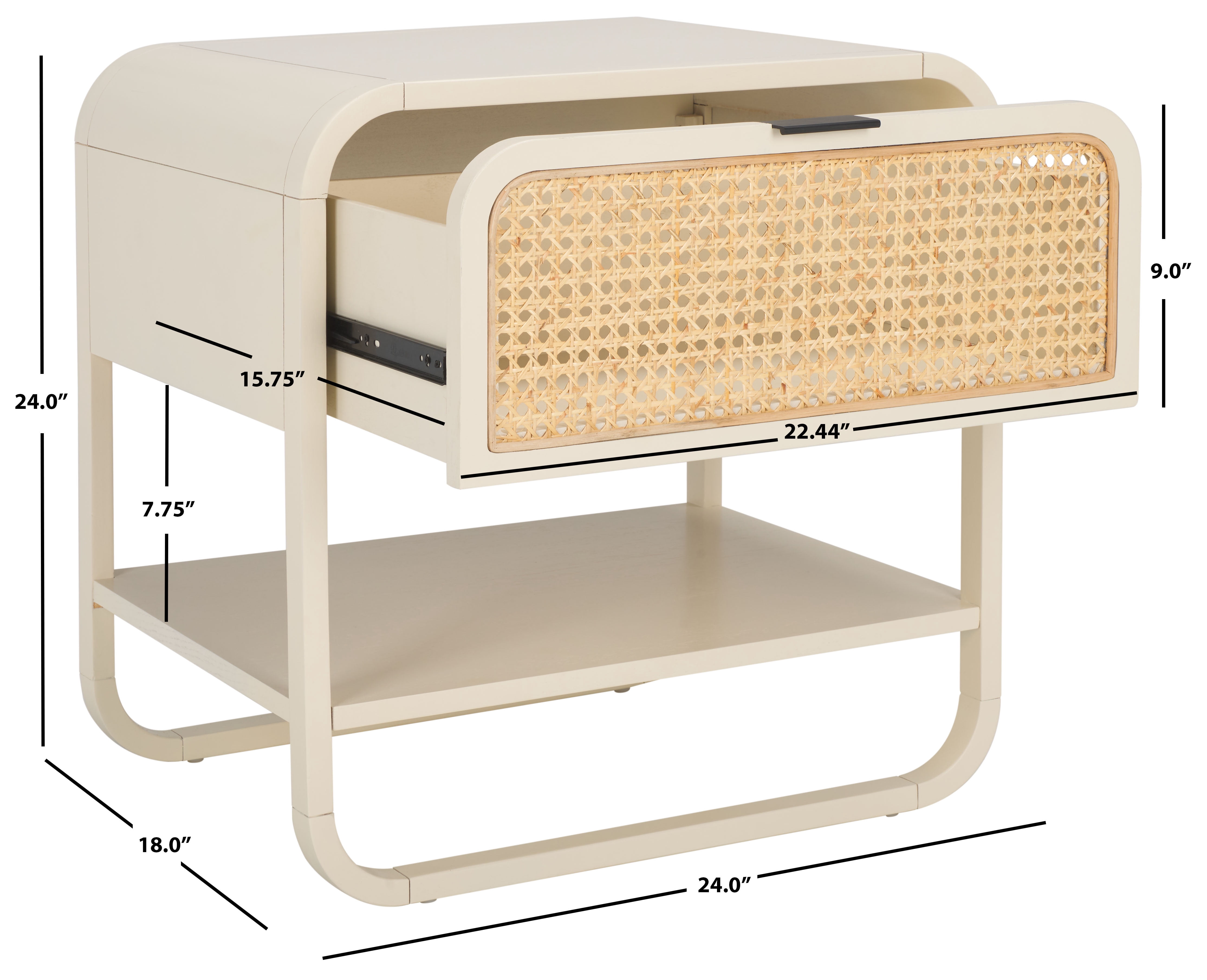 SAFAVIEH Yunis Contemporary 1 Drawer Nightstand,White/Natural Rattan