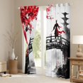 thumbnail image 3 of Manfei Ink Samurai Black Out Curtains for Boys Men, Bridge Temple Curtains Pack of 2 (42x63 Each), Black Red White, 3 of 6