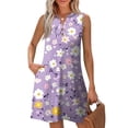 thumbnail image 2 of WTOBBY Women's Fashion Casual Printed V-Neck Button Vest Sleeveless Dress with Pocket, Floral Print Design for Summer Outfits, Lightweight and Comfortable for Everyday Use,Light Purple 2XL, 2 of 5