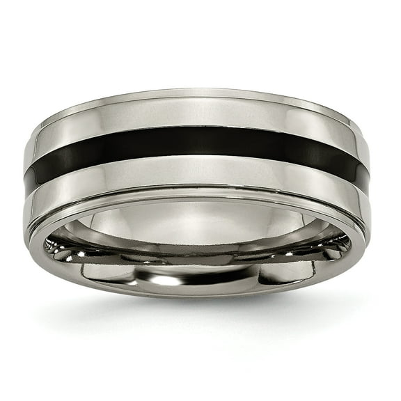 Chisel  Titanium Polished Black Enamel 8mm Ridged Edge Band
