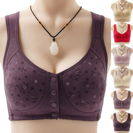 Womens Sports Bra  Front Closure Bra  Wireless Bras  Front Button Bra Convenient Snap Sleep Bra Front Closure Sports Bras Women Cotton Everyday Sleep Bras for Older Women No Wire  Red  40