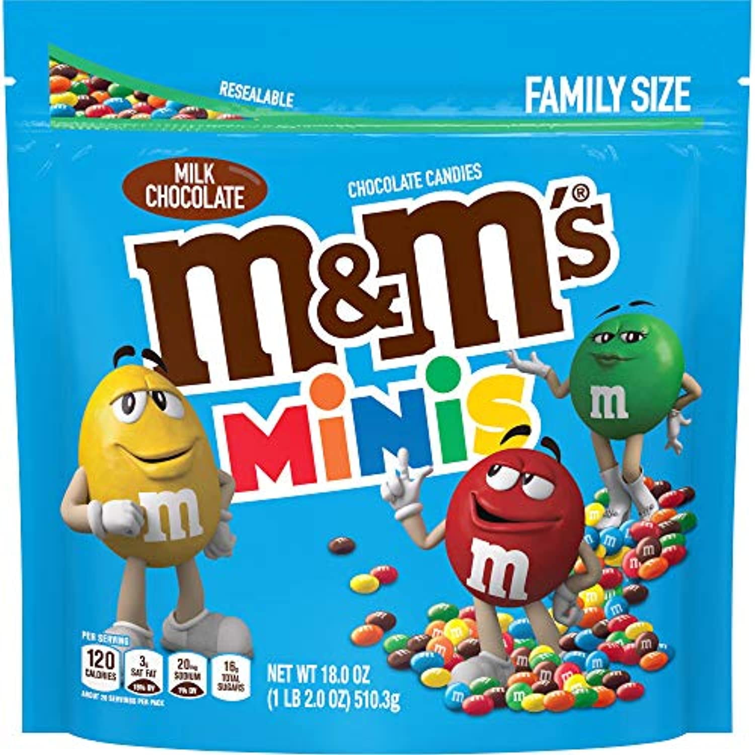 M&Ms Milk Chocolate Minis Candy 18 Oz Family Size Bag Bulk Candy Bag, 18 Oz