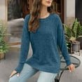 thumbnail image 7 of ClodeEU Womens Soft Long Sleeve Crewneck Shirts ,Fall Casual Loose Fit Knit Tops Blouses ,Fall Sweaters Curved Hem Blue,Womens Plus XXL, 7 of 7