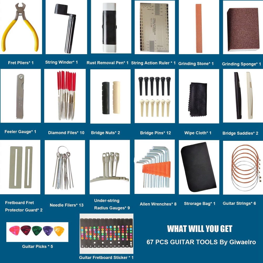 ckepdyeh 67PCS Guitar Tool Kit for Set Up,Intonation Adjustment and Repair, Guitar Maintenance Kit for Guitar Bass and Ukulele guitar accessories