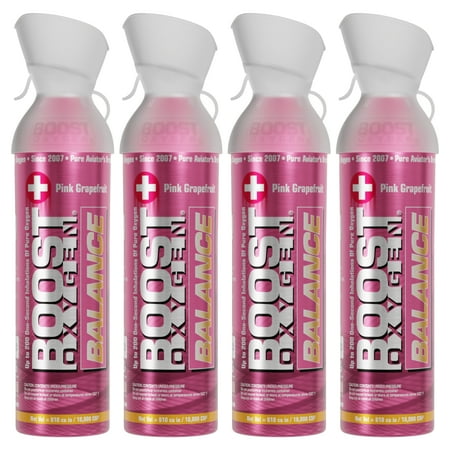 (4 pack) Boost Oxygen Portable Canned Oxygen, Pink Grapefruit, 10L