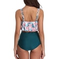 thumbnail image 2 of Traje de baño para mujer, bikini de cintura alta con volantes, traje de baño con cintura alta, traje de baño estampado con volantes, verde XL, 2 of 5