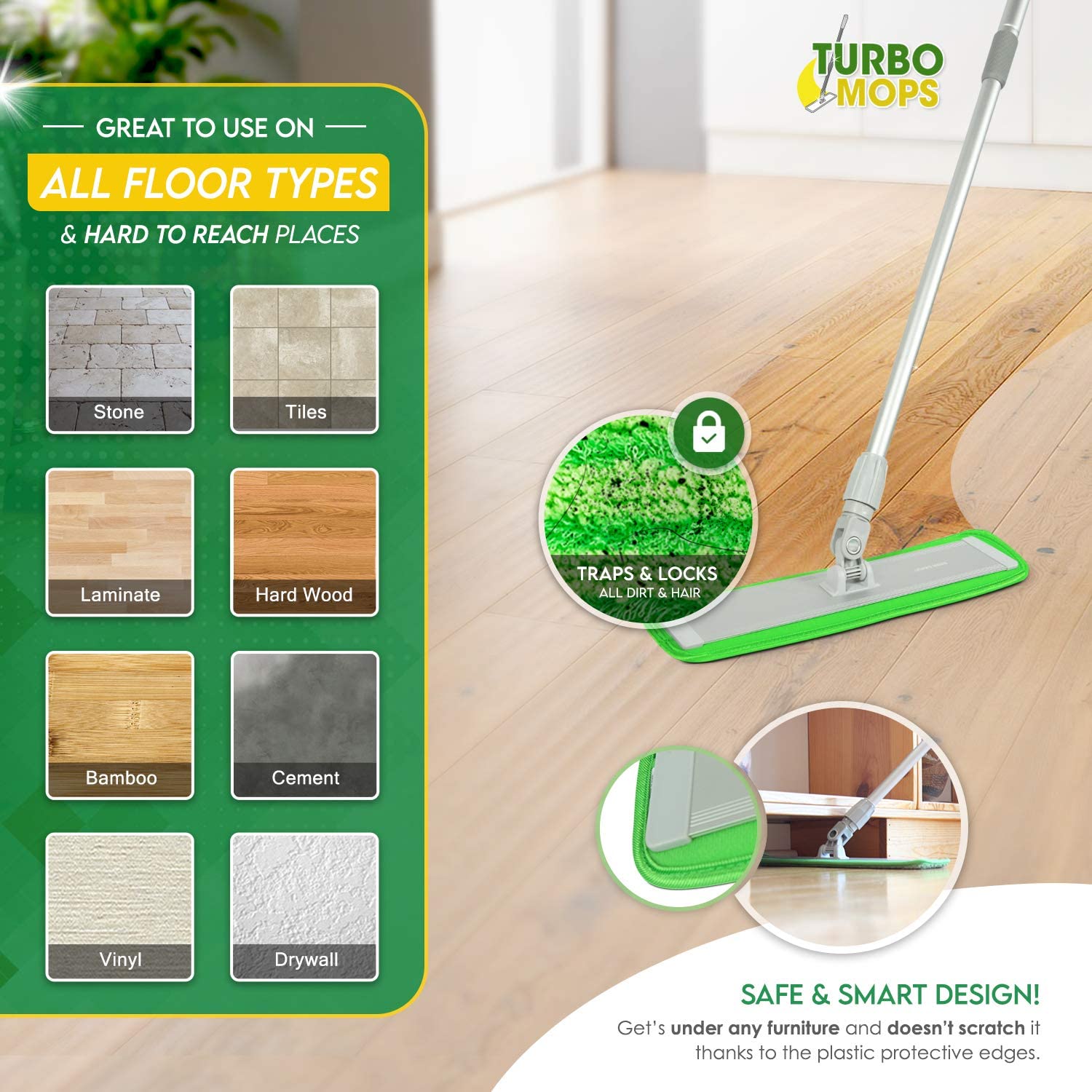 Microfiber Mop Floor Cleaning System - Washable Pads Perfect Cleaner for Hardwood, Laminate & Tile - 360 Dry Wet Reusable Dust Mops with Soft Refill Pads & Handle for Wood, Walls, Vinyl, Kitchen - image 3 of 7