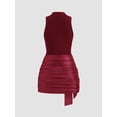 thumbnail image 6 of Women Sleeveless Bodycon Mini Tank Dresses with Ruched Wrap Tie Cover Up Skirts Wine Red M, 6 of 9