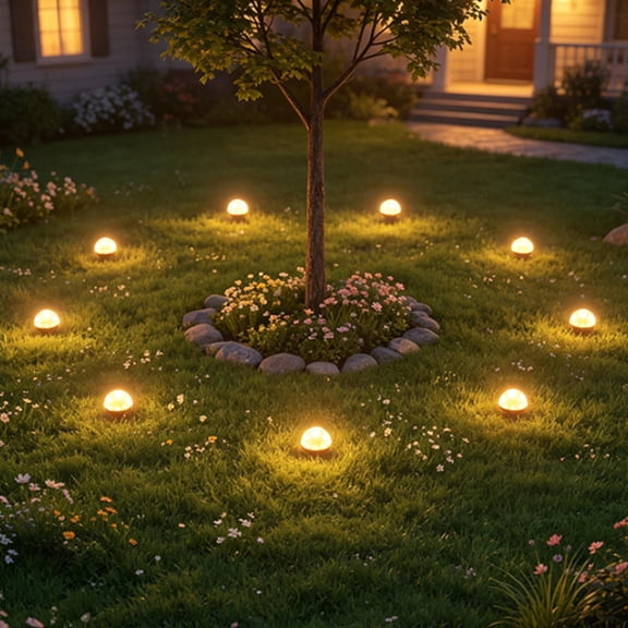 Rirozkan Solar Light, Round In Ground Garden Stake Landscape Spotlight Warm White LED Waterproof Outdoor Yard Walkway Driveway Lawn Accent