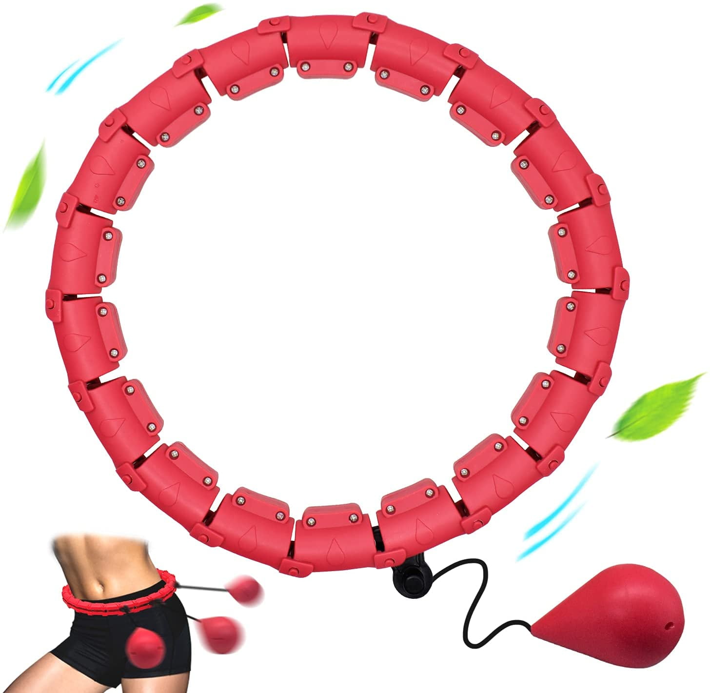 Weighted Smart Hoola Hoop for Adults Kids Weight Loss Massage Non-Falling Hoola Hoop Fitness Hula Hoop for Exercise 16 Detachable Knots Adjustable Weight Auto-Spinning Ball 
