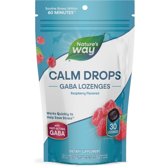 Nature's Way Calm Drops with Fast-Acting GABA, Raspberry, 30 Lozenges